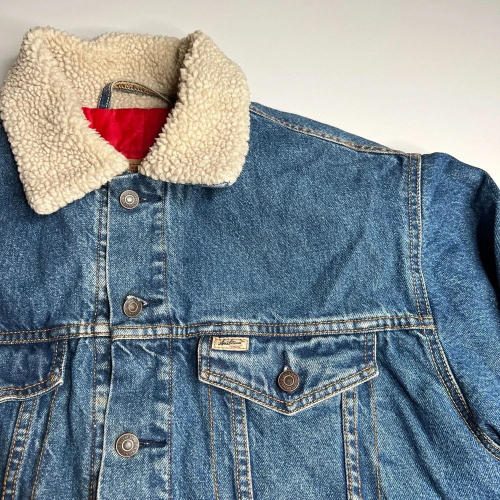 Levi's Strauss Signature Sherpa Lined Denim Trucker Jacket Men's L Blue Jean Red